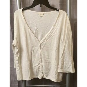 J.Jill Women's Button up Shirt‎ 3/4 Sleeve V-Neck Ivory XL